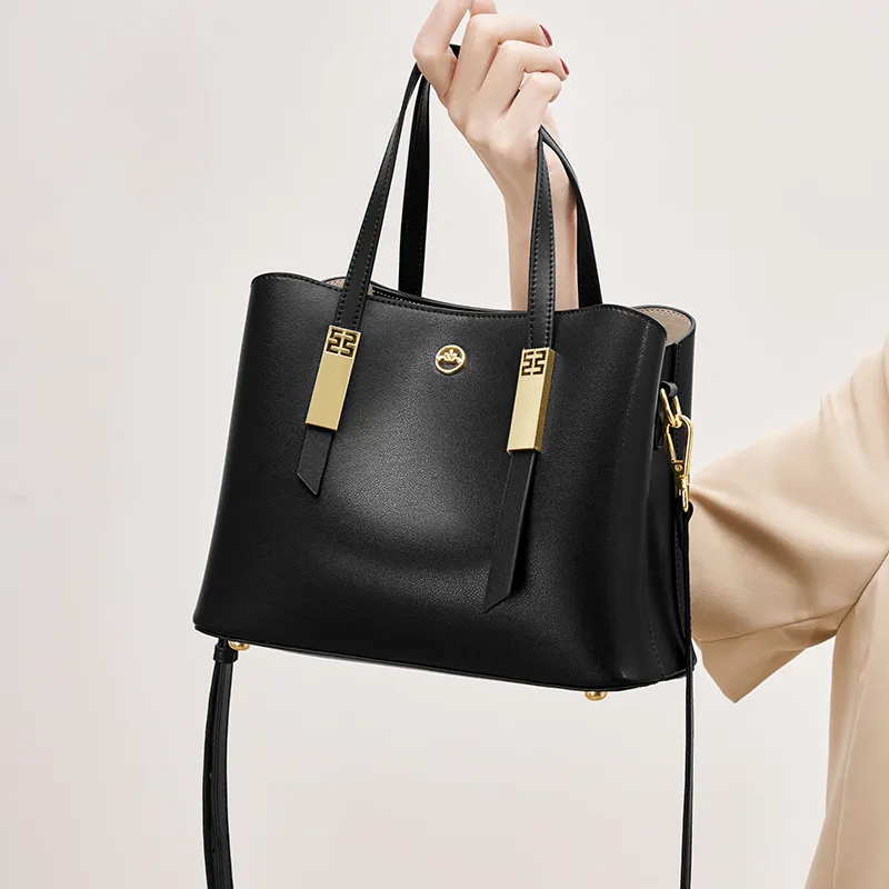 Joy&Mario Cow Leather Crossbody Handbags Large Size Women's White & Coffee/Classic Black-6