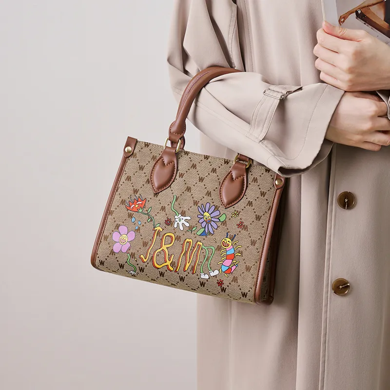Joy&Mario Print Graffiti Trendy Fashion Mommy Bag Tote Shoulder Bag Handbag Regular Women's Sandalwood Brown/Ecru-2