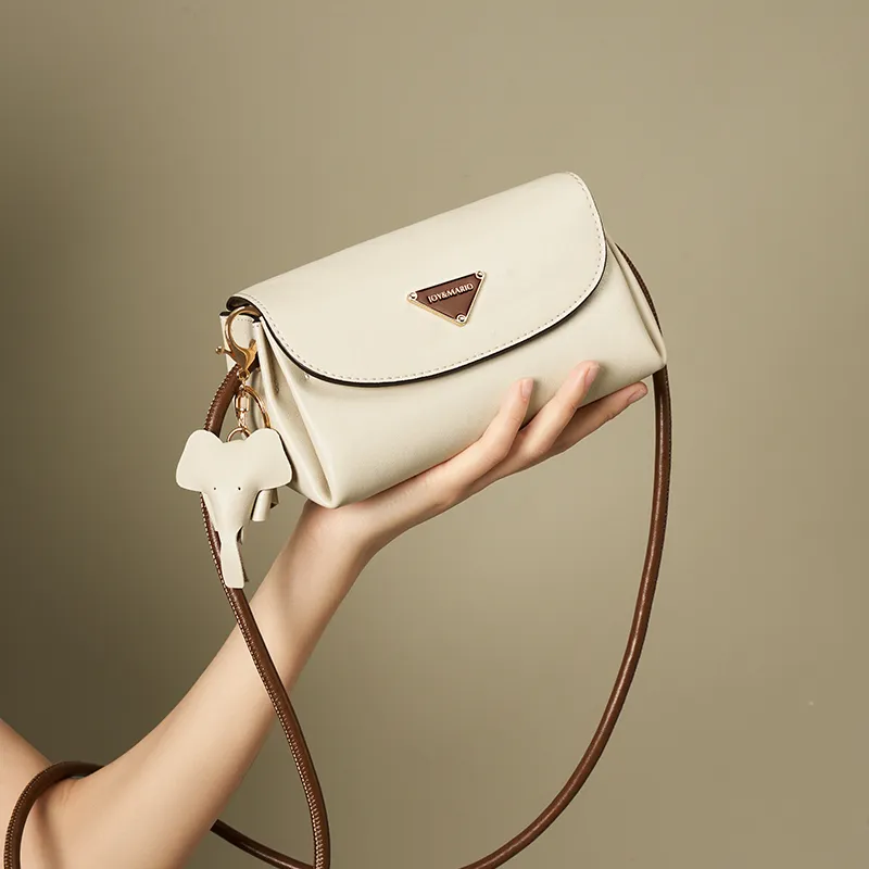 Joy&Mario Synthetic Leather Crossbody Bag Women's Ecru/Coffee-5