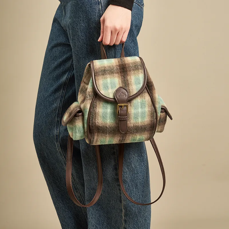Joy&Mario Backpacks Color Block Plaid-3
