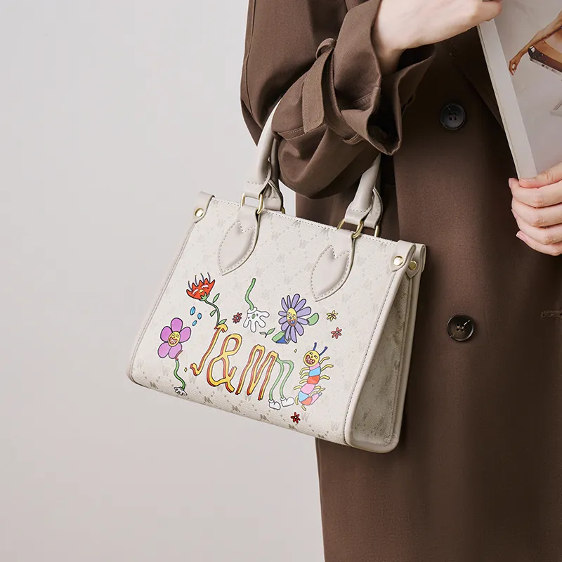 Joy&Mario Print Graffiti Trendy Fashion Mommy Bag Tote Shoulder Bag Handbag Regular Women's Sandalwood Brown/Ecru-5