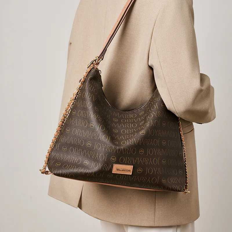 Joy&Mario PVC Casual Textured Commuter Bag Large Size Women's Cocoa Coffee/Ecru/Mandarin Yellow-1