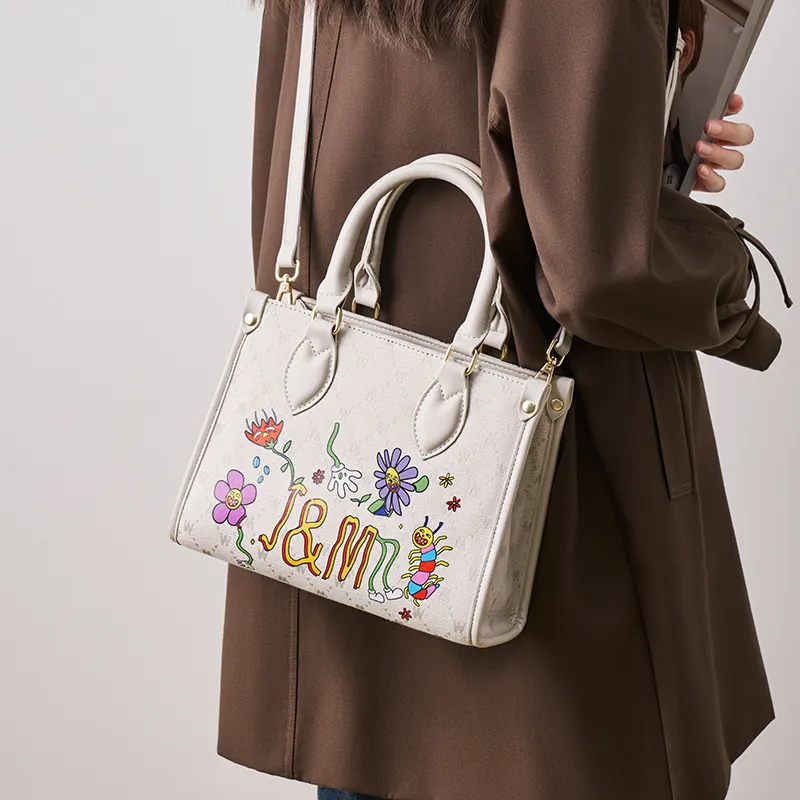 Joy&Mario Print Graffiti Trendy Fashion Mommy Bag Tote Shoulder Bag Handbag Regular Women's Sandalwood Brown/Ecru-7
