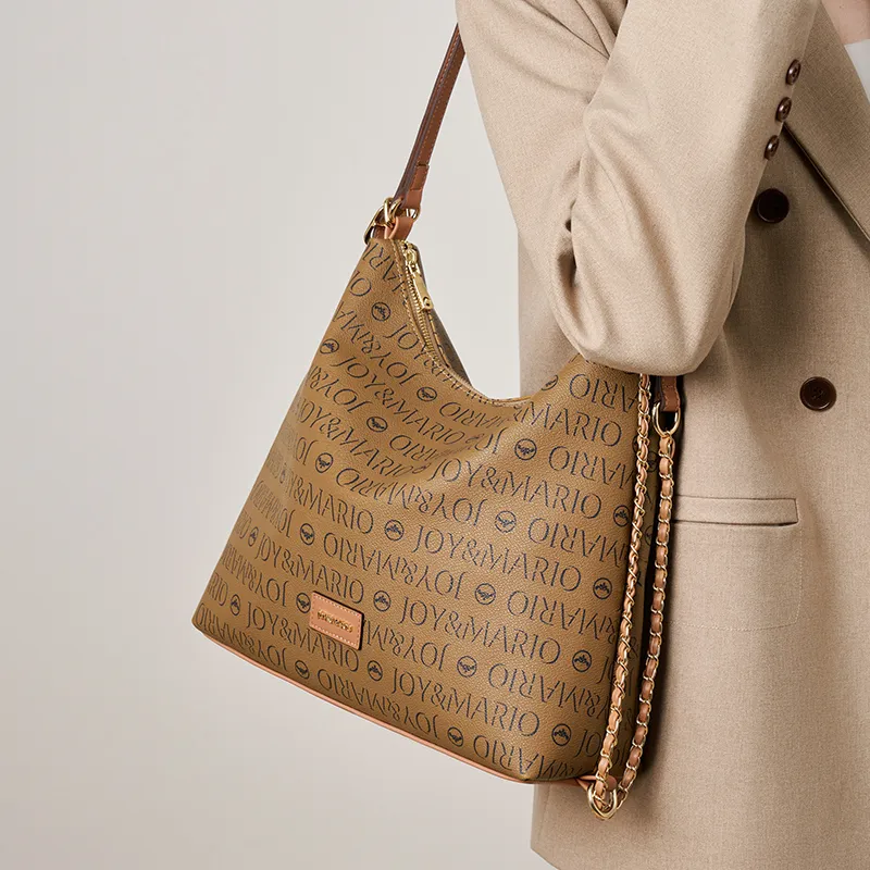 Joy&Mario PVC Casual Textured Commuter Bag Large Size Women's Cocoa Coffee/Ecru/Mandarin Yellow-9