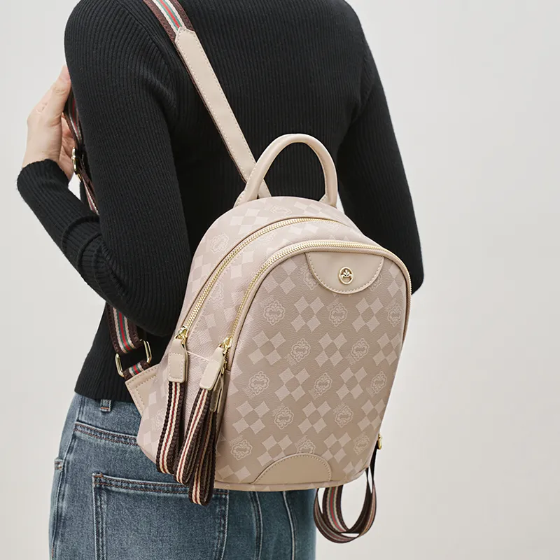 Joy&Mario PVC Vintage Textured Print Commute Large Size Women's Cream Apricot/Coffee-1