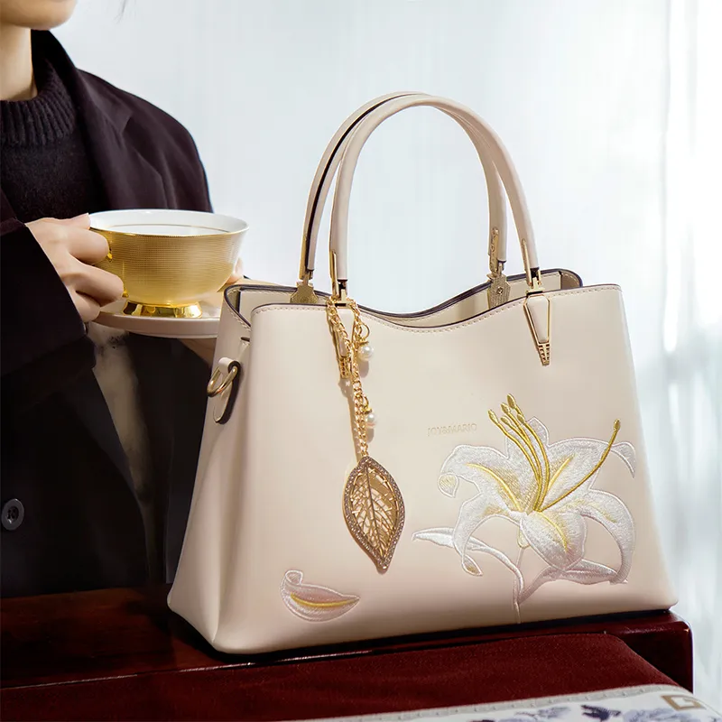 Joy&Mario Synthetic Leather Tote Shoulder Bag, Crossbody Bag, Handbag Women's Ecru/Brown Apricot-1