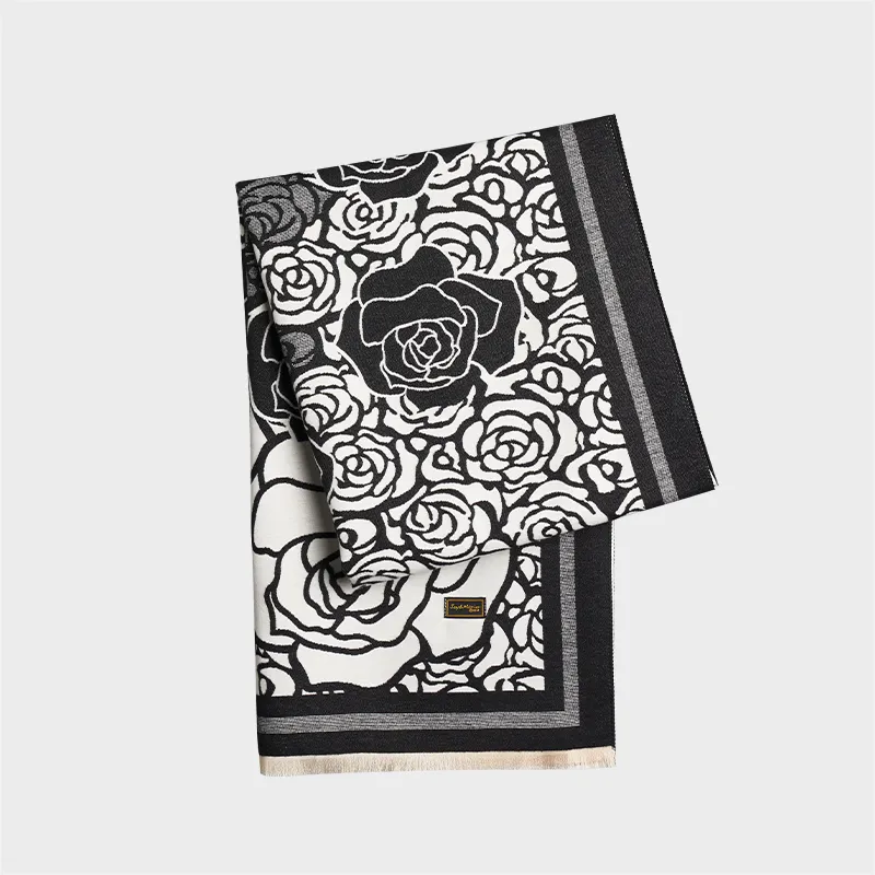 Joy&Mario Korean Style Camellia Elegant Atmosphere Thickened Warmth Practical Casual For Long Commutes Unisex Black-5