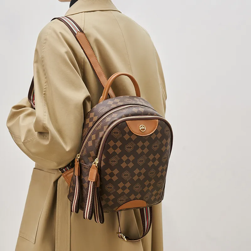 Joy&Mario PVC Vintage Textured Print Commute Large Size Women's Cream Apricot/Coffee-5