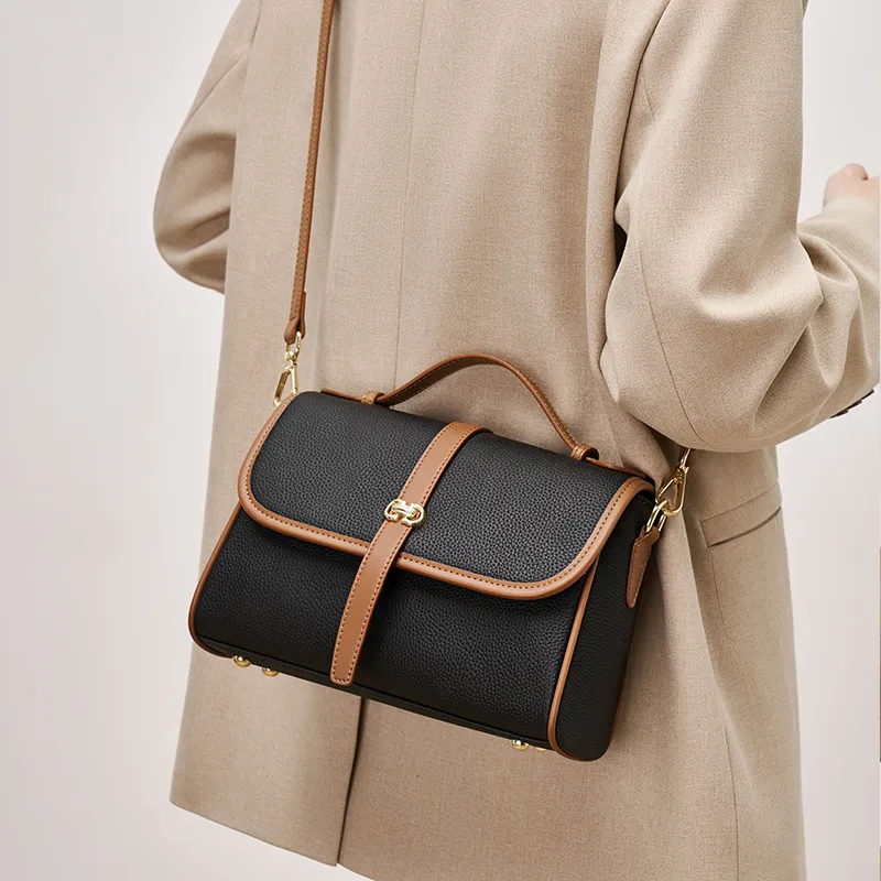 Joy&Mario Cow Leather Good Looking Texture Niche Design Practical Casual Small Size Women's Ecru/Classic Black-5