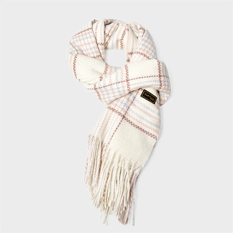 Joy&Mario High End Cute Versatile Plaid For Fall And Winter Warmth Elegance Practical Unisex Ecru-2