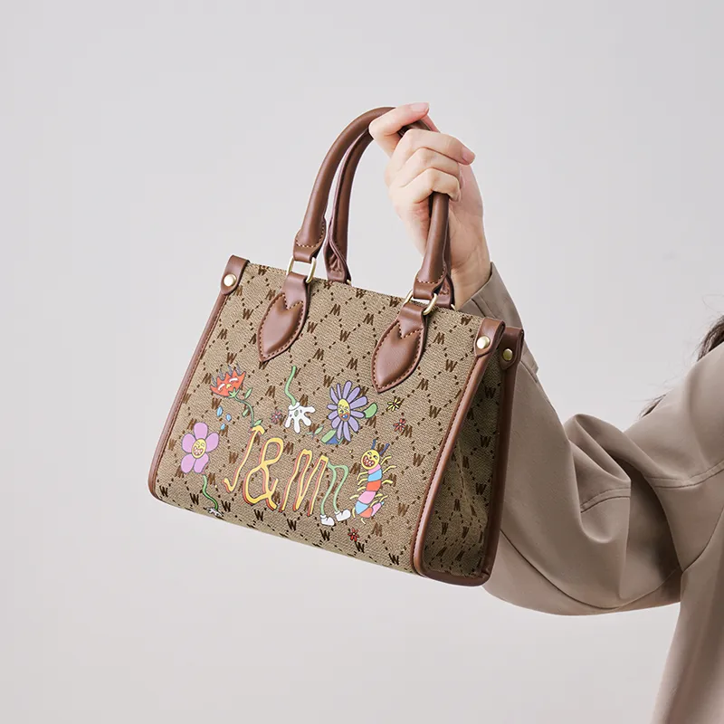 Joy&Mario Print Graffiti Trendy Fashion Mommy Bag Tote Shoulder Bag Handbag Regular Women's Sandalwood Brown/Ecru-1