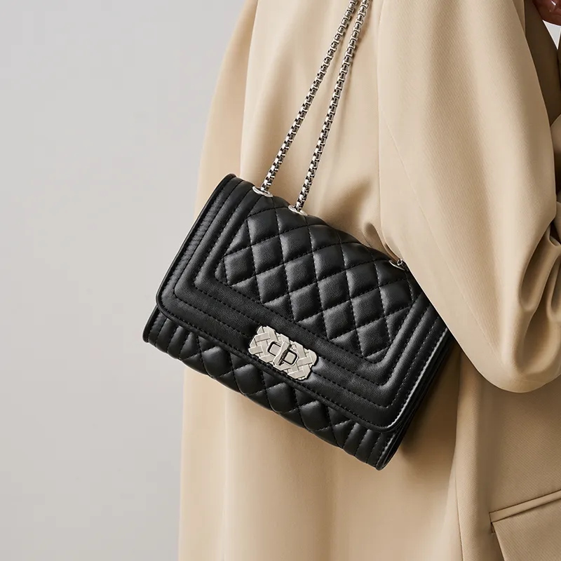 Joy&Mario Lambskin Pattern Fashionable Practical Lightweight Commute Regular Women's Midnight Black/Milk White-3