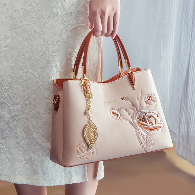 Joy&Mario Synthetic Leather Tote Shoulder Bag, Crossbody Bag, Handbag Women's Ecru/Brown Apricot-6