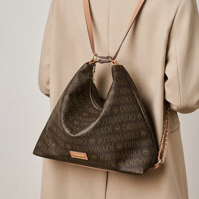 Joy&Mario PVC Casual Textured Commuter Bag Large Size Women's Cocoa Coffee/Ecru/Mandarin Yellow-3