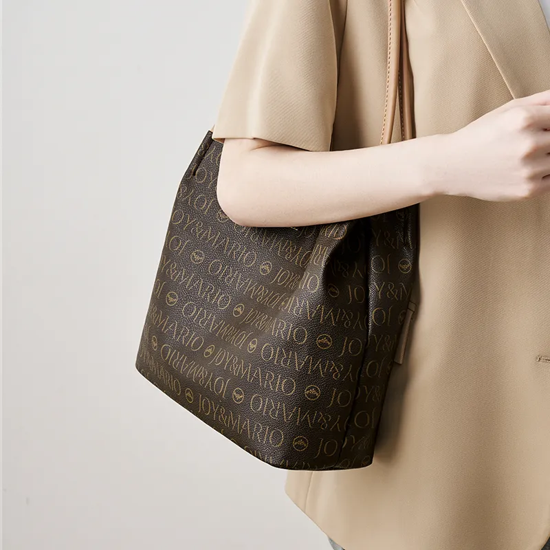 Joy&Mario PVC Tote Bag Shoulder Bag Regular Large Size Women's Ecru/Coffee-6