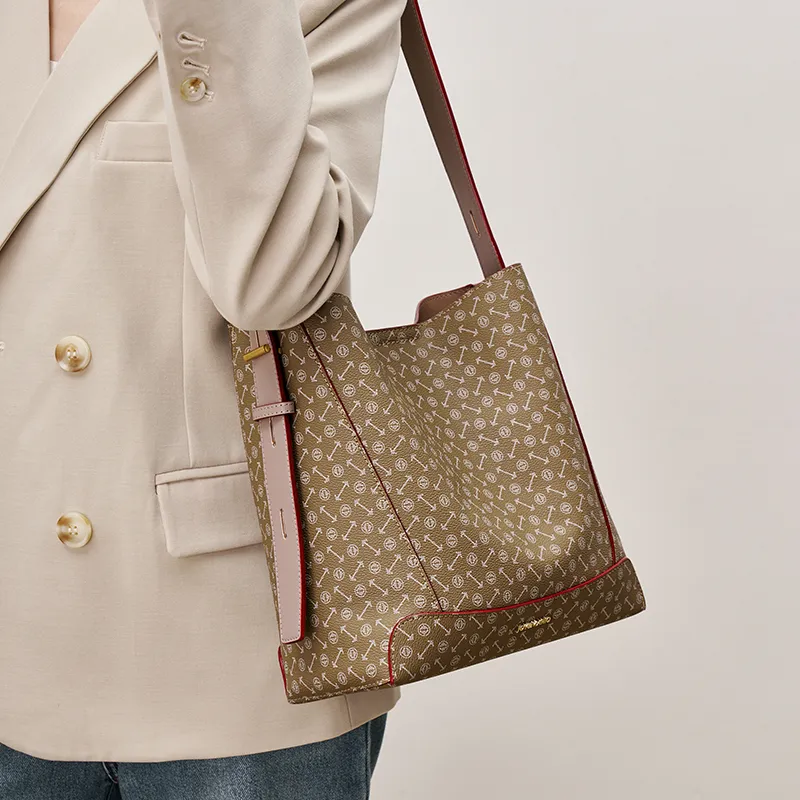 Joy&Mario PVC Trendy High Quality French Commuter Bag Regular Women's Coffee/Ecru/Matcha-10