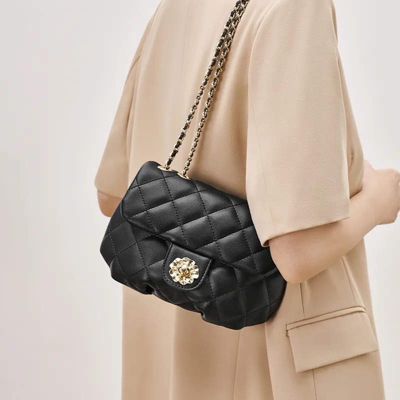 Joy&Mario Cow Leather Shoulder Bag, Crossbody Bag Regular Women's Ecru/Classic Black-6