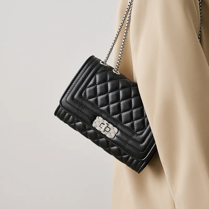 Joy&Mario Lambskin Pattern Fashionable Practical Lightweight Commute Regular Women's Midnight Black/Milk White-2