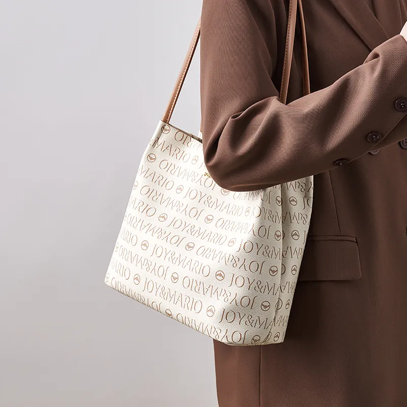 Joy&Mario PVC Tote Bag Shoulder Bag Regular Large Size Women's Ecru/Coffee-3