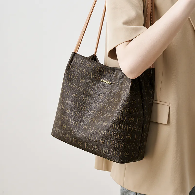 Joy&Mario PVC Tote Bag Shoulder Bag Regular Large Size Women's Ecru/Coffee-7