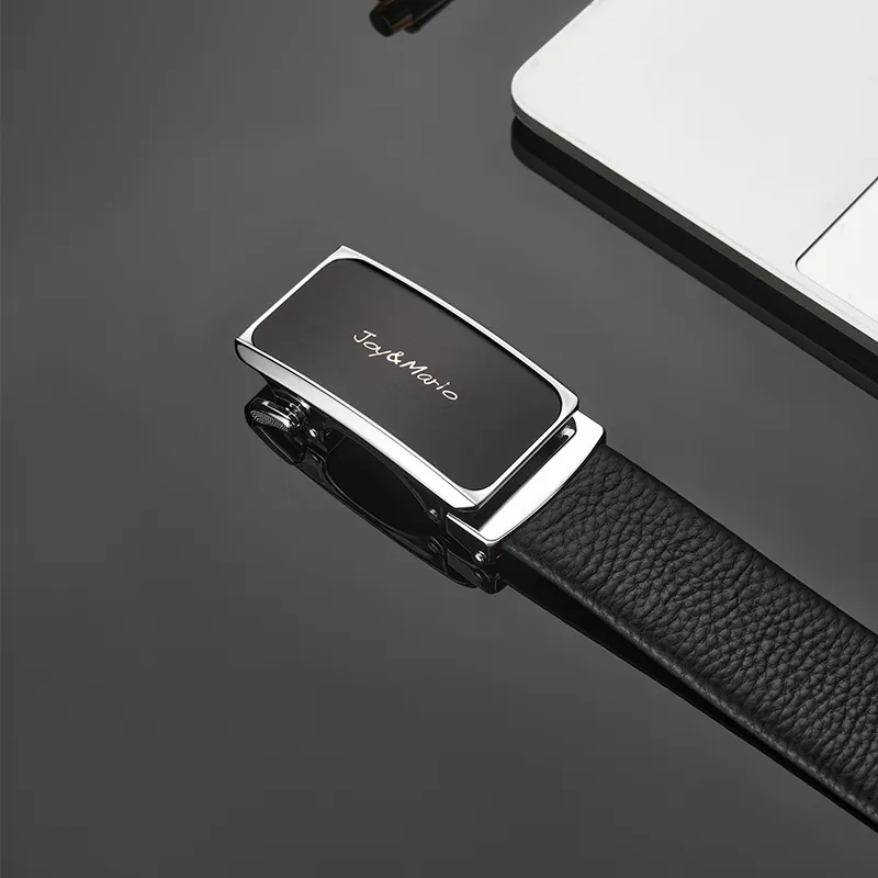 Joy&Mario Cow Leather Youth Solid Color Casual Practical Wear Men's White Steel Elegant Black Width 3.5CM-3