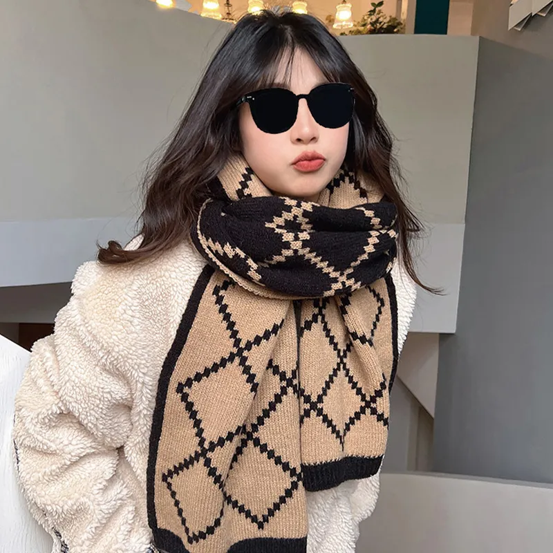 Joy&Mario Acrylic Knit Scarves Unisex Black & Brown-1