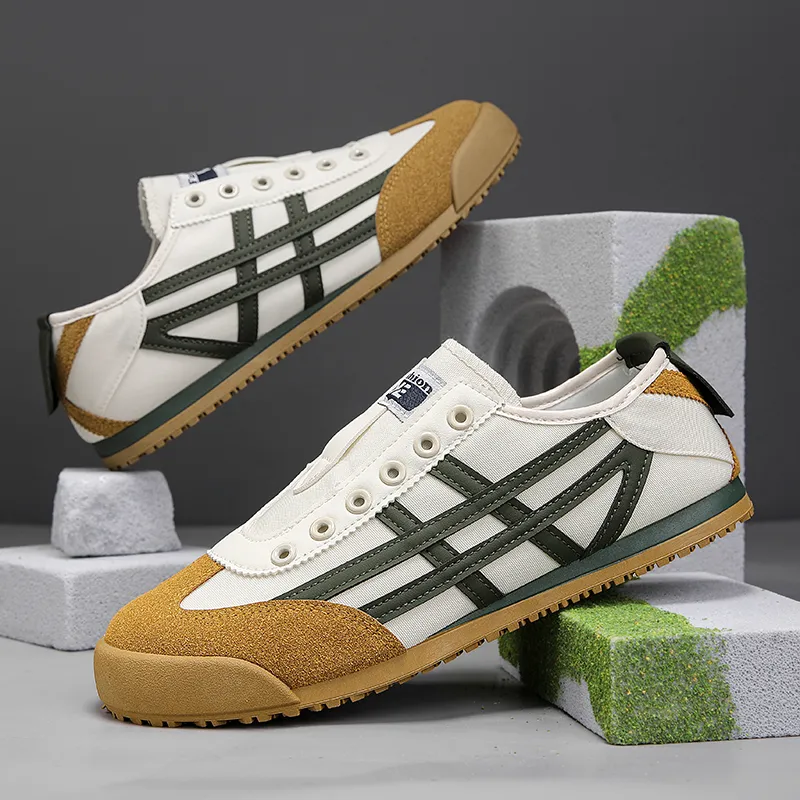 Locke Non slip Lightweight Low Top Casual Shoes Unisex Beige Dark Green-1