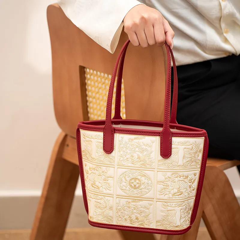 Vigno Synthetic Leather Bucket Bag, Handbag, Shoulder Bag Regular Women's White/Red-6
