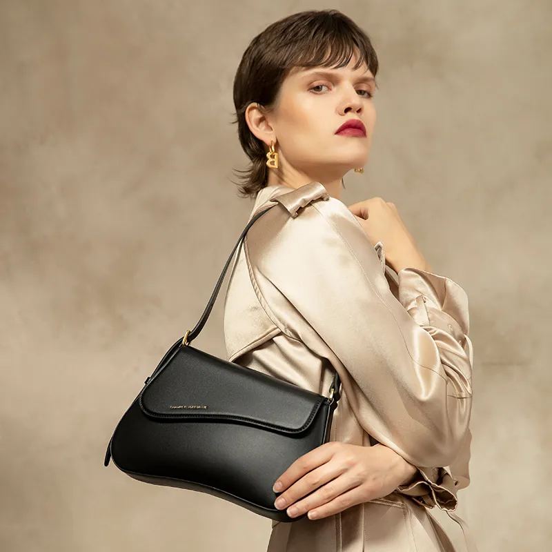 Vigno Synthetic Leather One Shoulder Baguette Bag Regular Women's Black/Dark Brown/Khaki-11