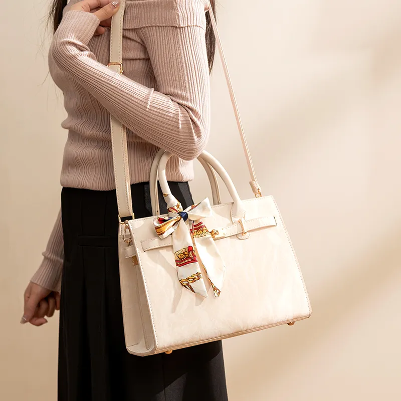 Vigno Synthetic Leather Handbag, One Shoulder, Crossbody Bag Women's Ecru-7