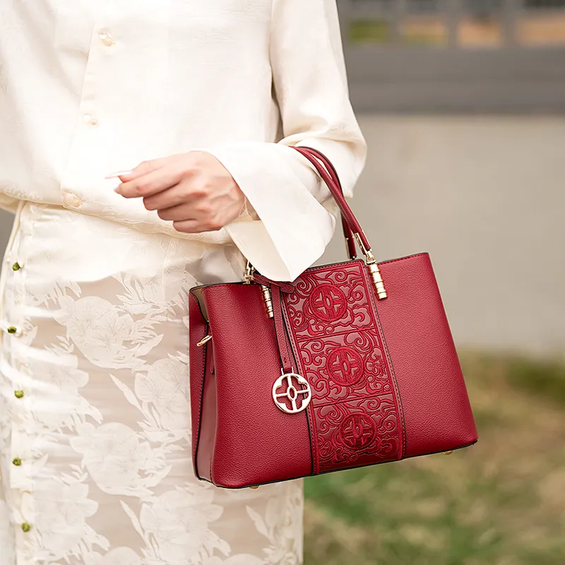 Vigno Synthetic Leather Handbag Crossbody Bag Regular Women's Apricot/Red-4