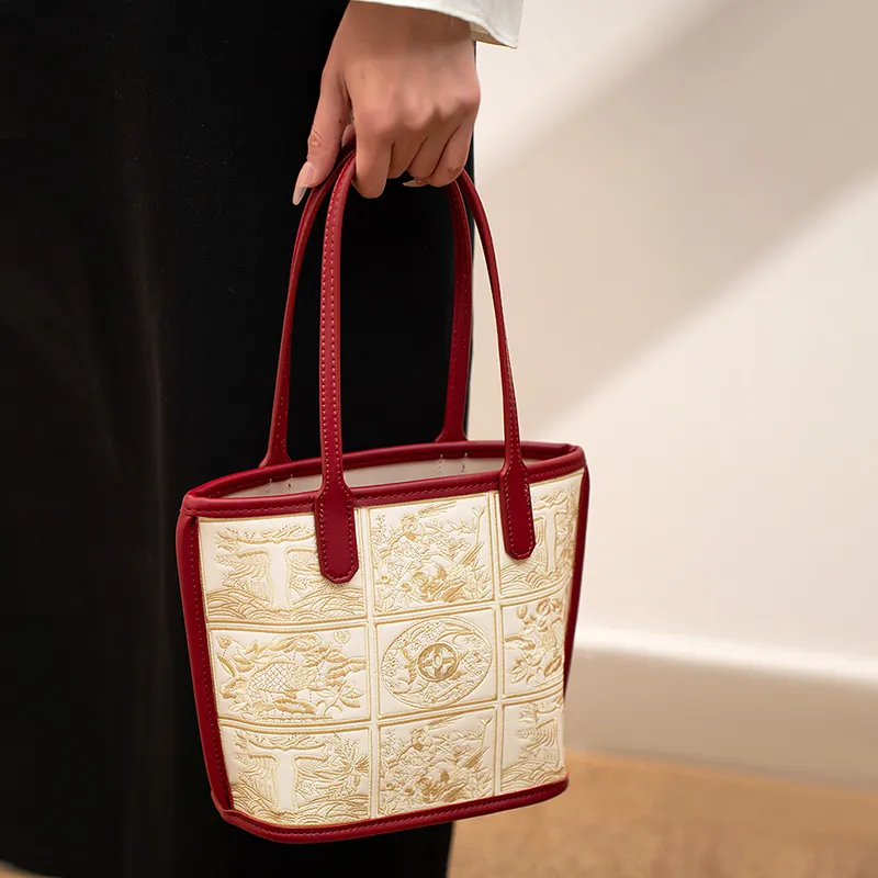 Vigno Synthetic Leather Bucket Bag, Handbag, Shoulder Bag Regular Women's White/Red-7