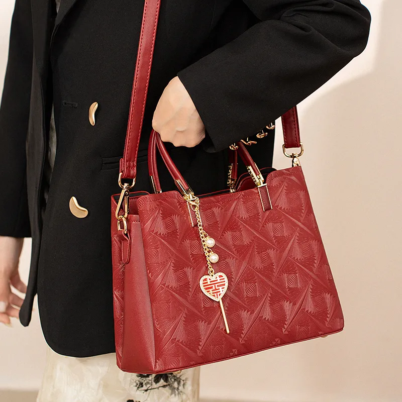 Vigno Synthetic Leather Handbag, One Shoulder Strap Regular Women's Red-7