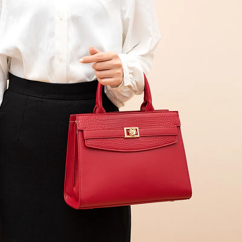 Vigno Synthetic Leather Handbag Medium Size Women's Red-5