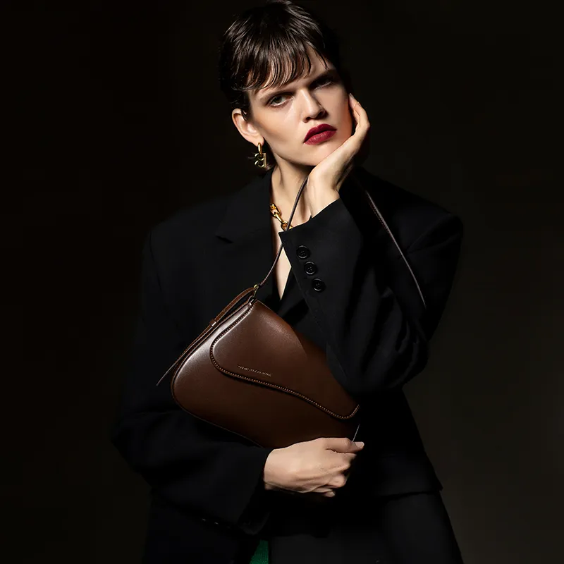 Vigno Synthetic Leather One Shoulder Baguette Bag Regular Women's Black/Dark Brown/Khaki-9