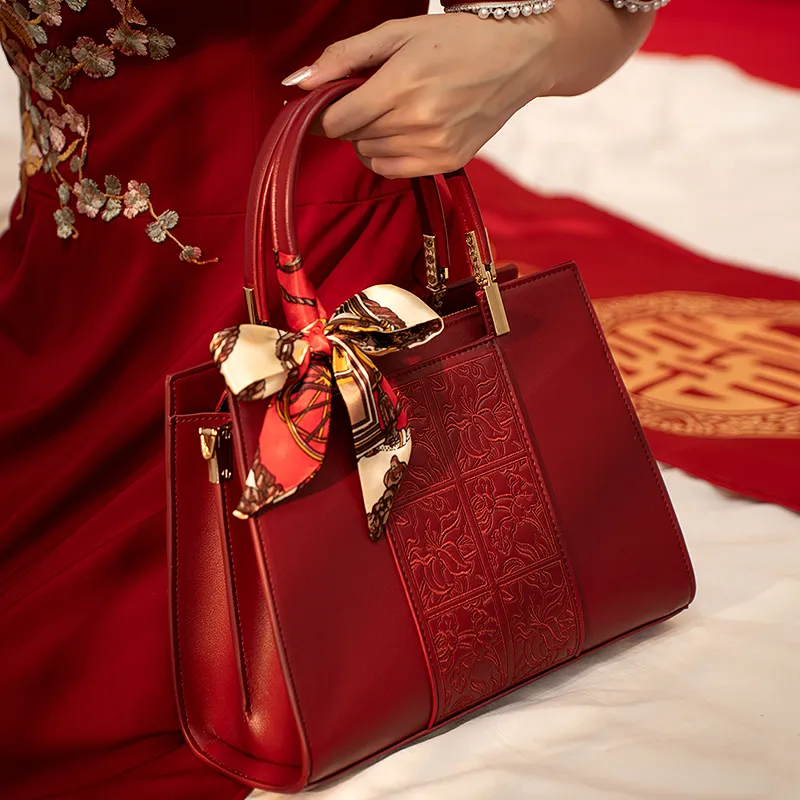 Vigno Synthetic Leather Mom's Handbag Shoulder Bag Crossbody Bag Medium Size Women's Red/Apricot-7