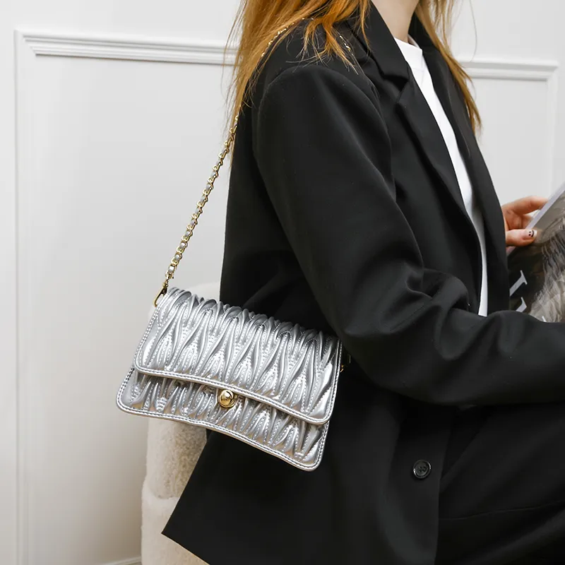 Vigno Synthetic Leather Shoulder Bag Women's Crystal Pink/Ecru/Silver/Black-16