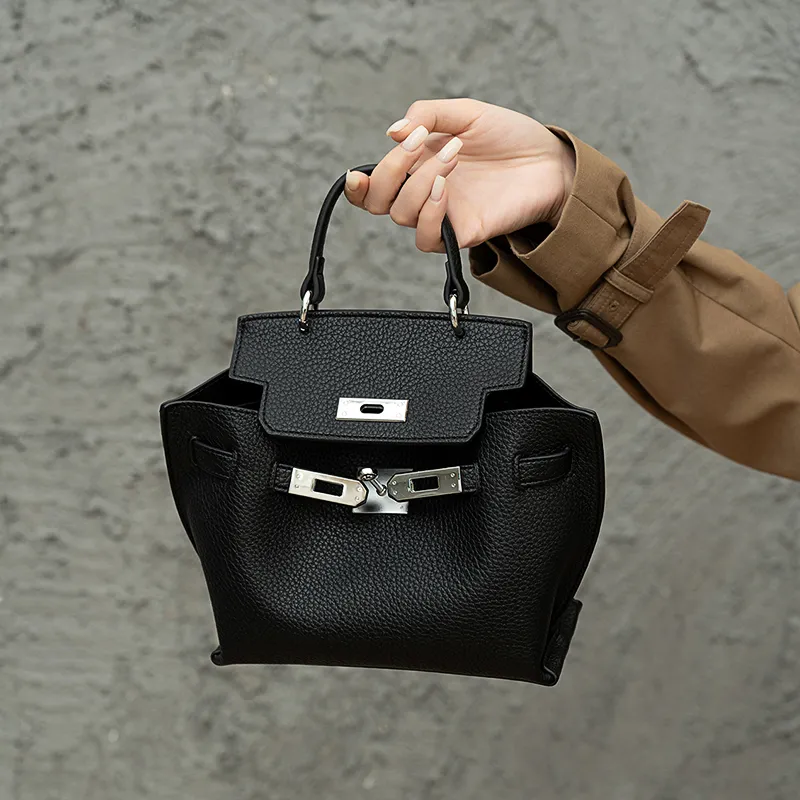 Vigno Synthetic Leather Handbag Shoulder Bag Regular Women's Black/Greige-7
