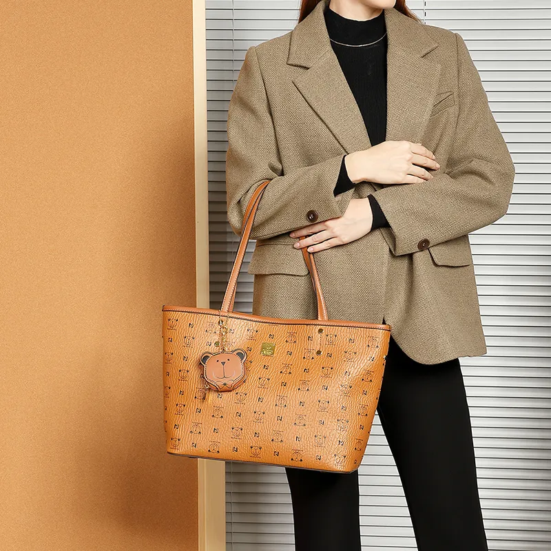 Vigno Synthetic Leather One Shoulder Tote Bag, Shopping Bag Regular Women's Brown/Ecru-6