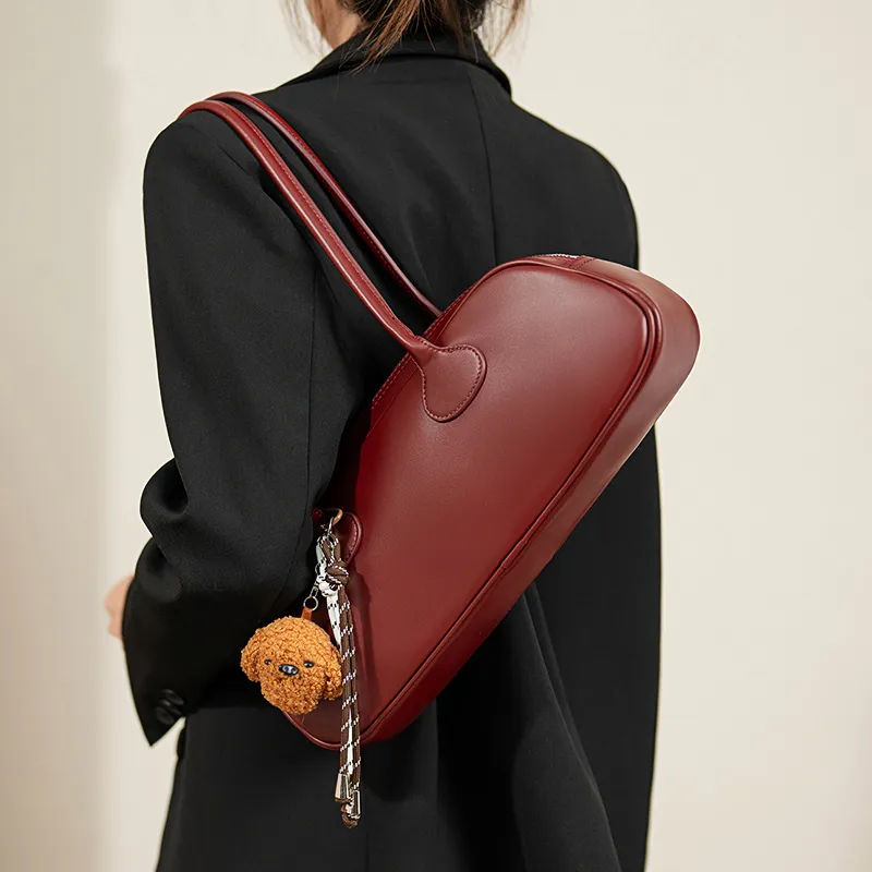 Vigno Synthetic Leather Shoulder Bag Regular Women's Red/Elephant Gray/Black-7