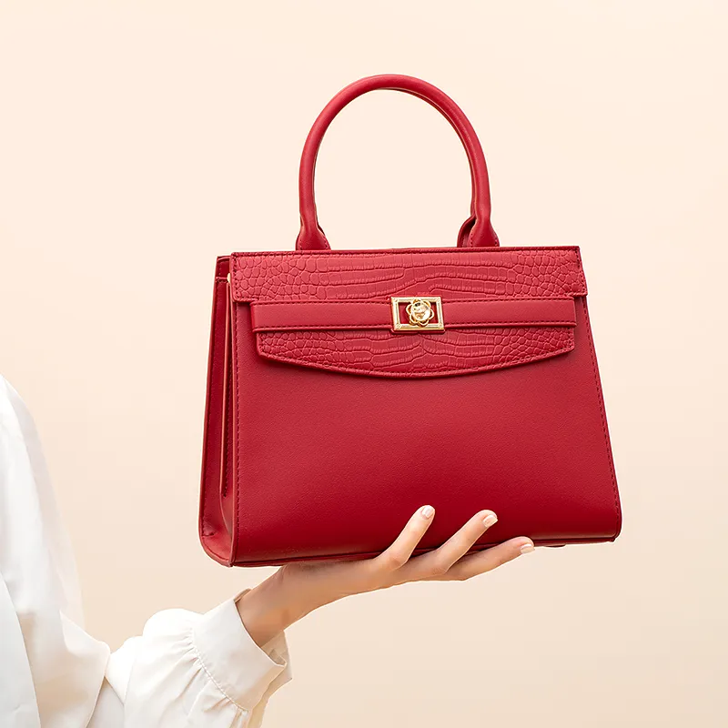 Vigno Synthetic Leather Handbag Medium Size Women's Red-7