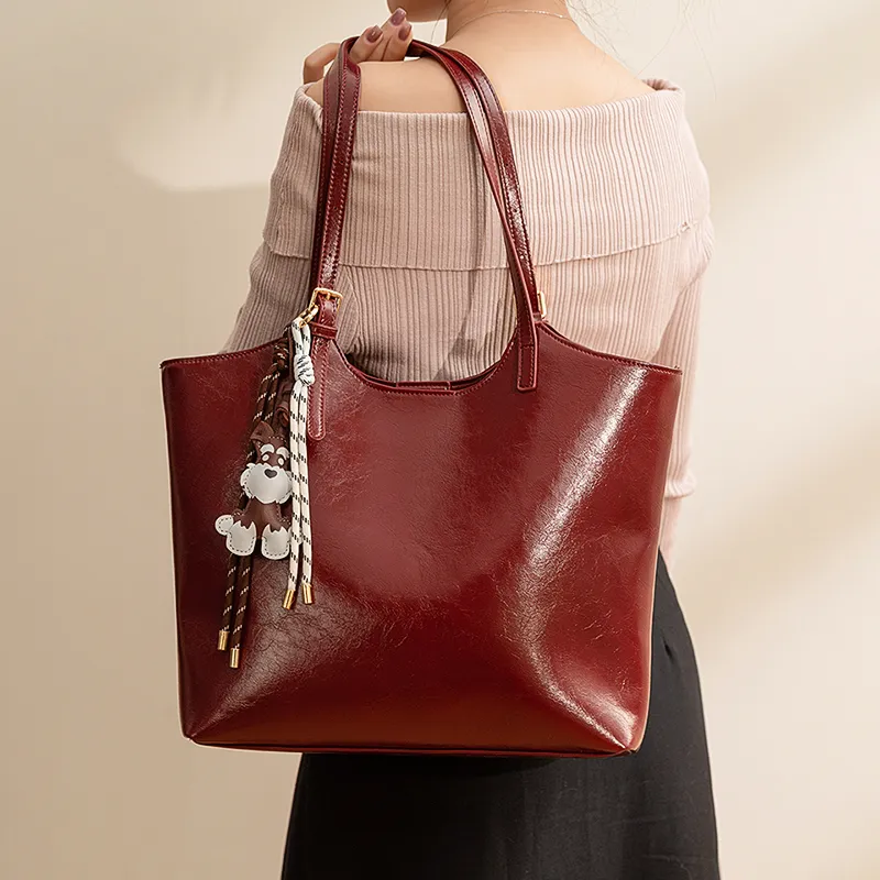 Vigno Synthetic Leather Shopping Bag, One Shoulder Tote Bag Women's Red-6