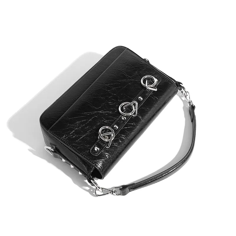 Vigno Synthetic Leather Handbag, One Shoulder, Crossbody Bag Women's Silver/Black-4