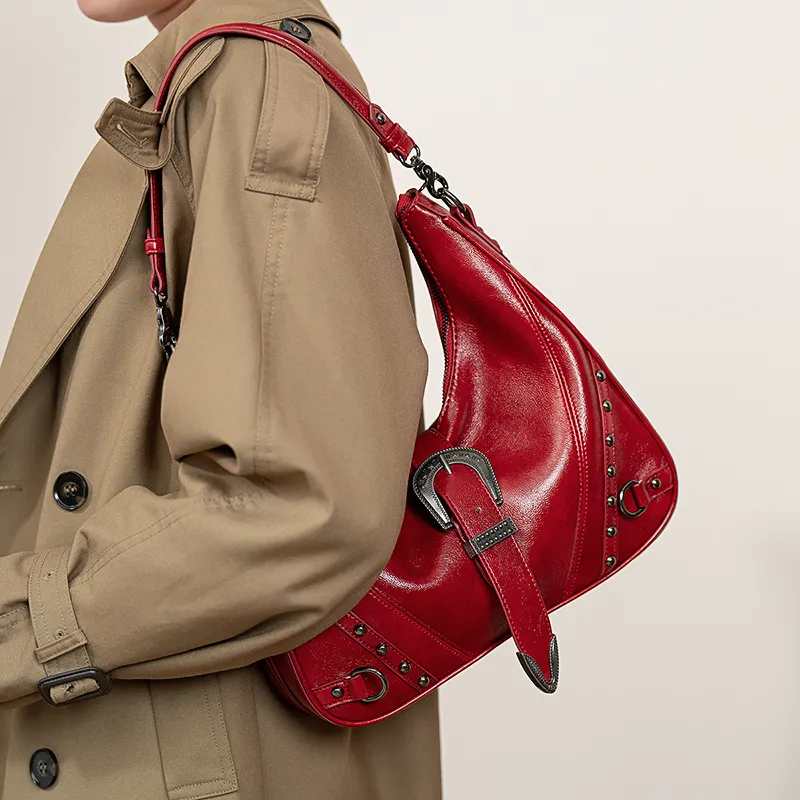 Vigno Synthetic Leather Shoulder Bag Handbag Regular Women's Red/Coffee-6