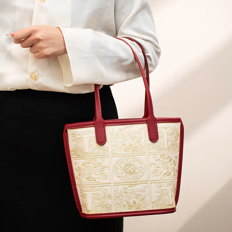 Vigno Synthetic Leather Bucket Bag, Handbag, Shoulder Bag Regular Women's White/Red-5