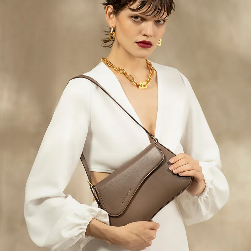 Vigno Synthetic Leather One Shoulder Baguette Bag Regular Women's Black/Dark Brown/Khaki-14