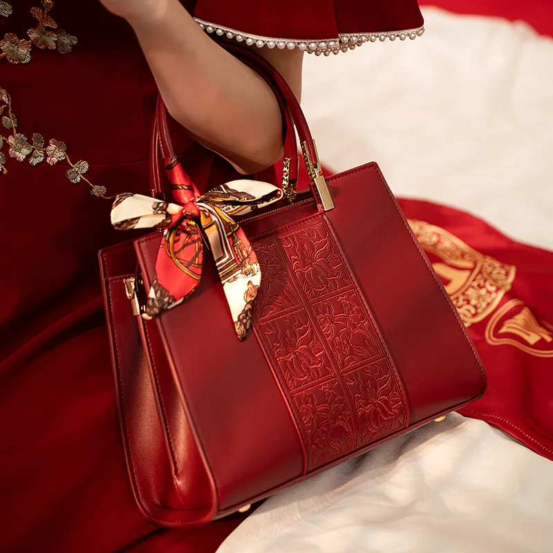 Vigno Synthetic Leather Mom's Handbag Shoulder Bag Crossbody Bag Medium Size Women's Red/Apricot-5