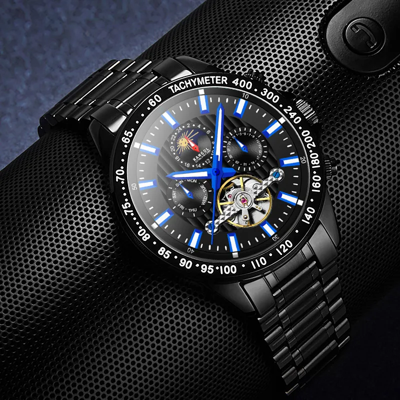 KANGOL Interstellar Series Automatic Mechanical Movement Stainless Steel Strap Watch Men's Watches Black Dial-38