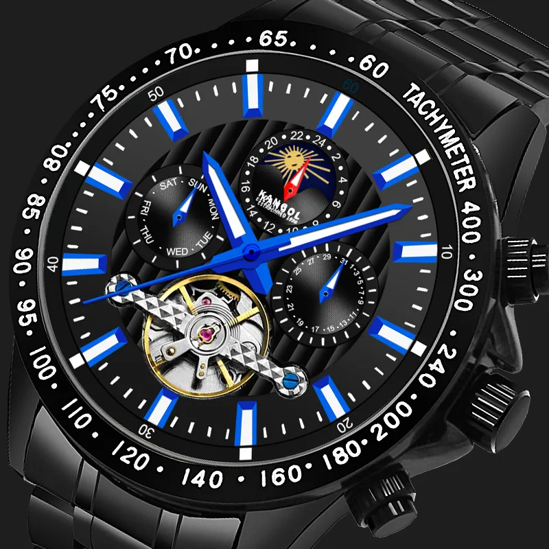 KANGOL Interstellar Series Automatic Mechanical Movement Stainless Steel Strap Watch Men's Watches Black Dial-36