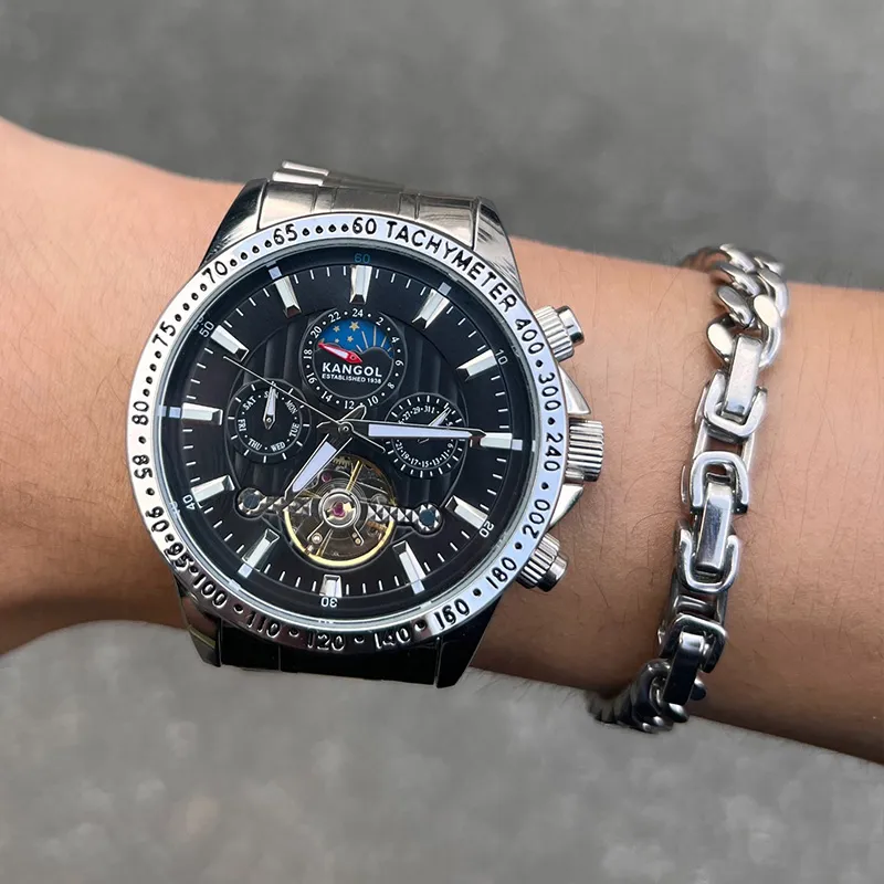 KANGOL Interstellar Series Automatic Mechanical Movement Stainless Steel Strap Watch Men's Watches Black Dial-22